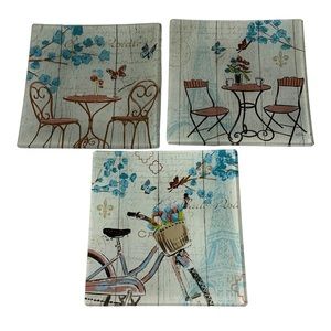 Prima Design Set of 3 Glass Trinket Dishes Plates Primary Colors Blue & Brown